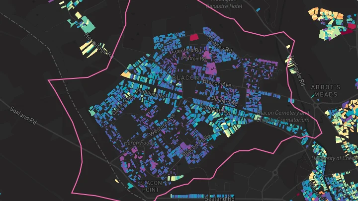 House price heatmap showing property values across Blacon