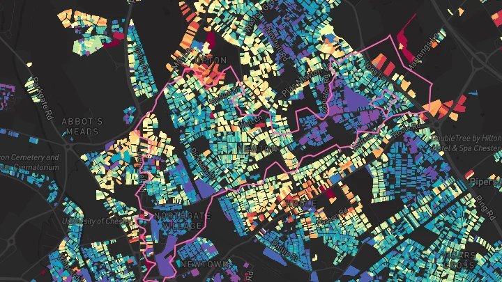 House price heatmap showing property values across Chester