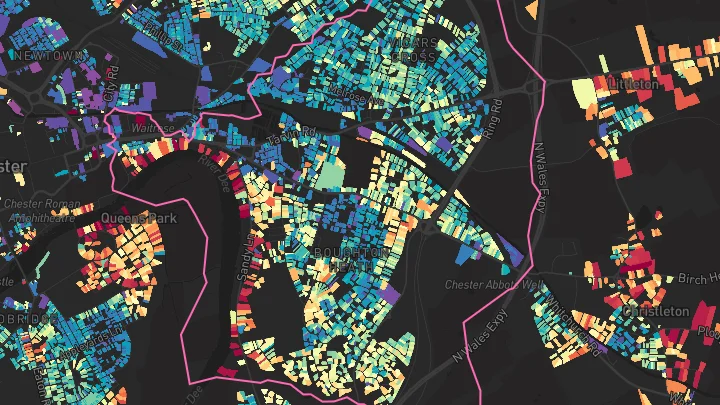 House price heatmap showing property values across Vicars Cross