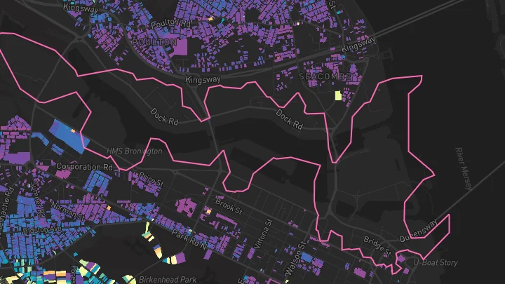 House price heatmap showing property values across Birkenhead