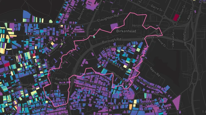 House price heatmap showing property values across Birkenhead