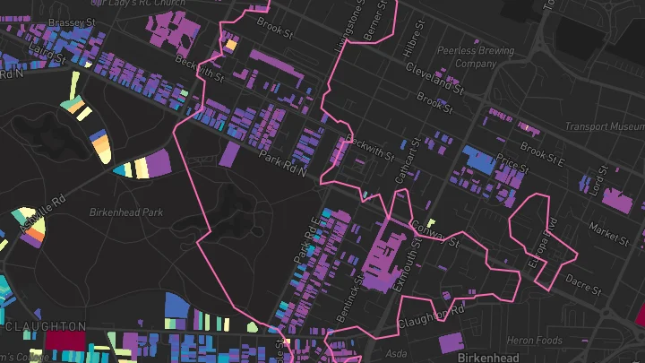 House price heatmap showing property values across Birkenhead