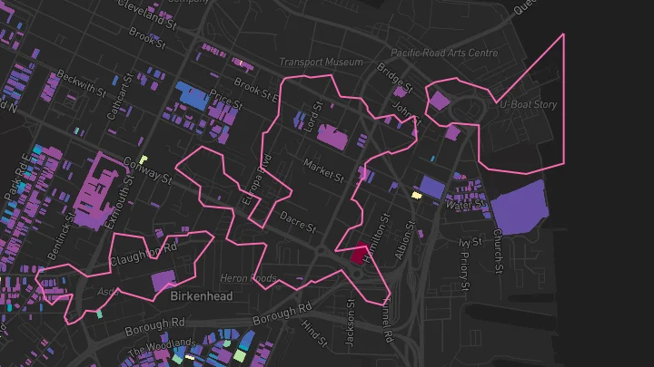 House price heatmap showing property values across Birkenhead