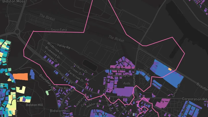 House price heatmap showing property values across Birkenhead