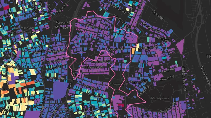 House price heatmap showing property values across Birkenhead