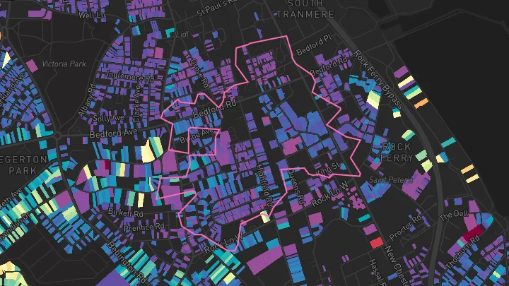 House price heatmap showing property values across Birkenhead