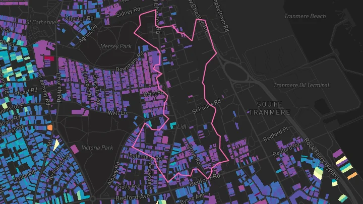 House price heatmap showing property values across Birkenhead