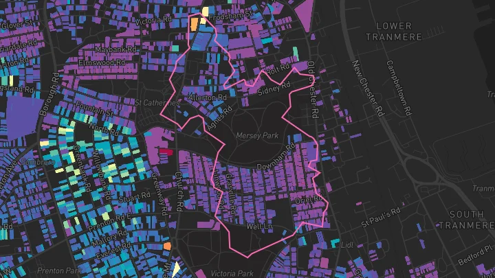House price heatmap showing property values across Birkenhead