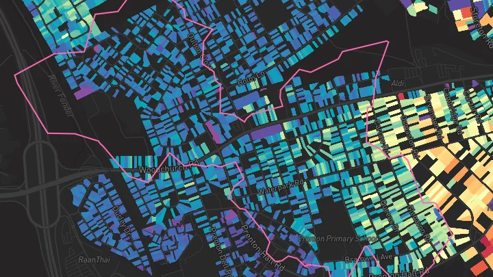House price heatmap showing property values across Prenton