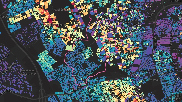 House price heatmap showing property values across Prenton