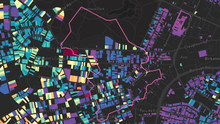 House price heatmap showing property values across Prenton