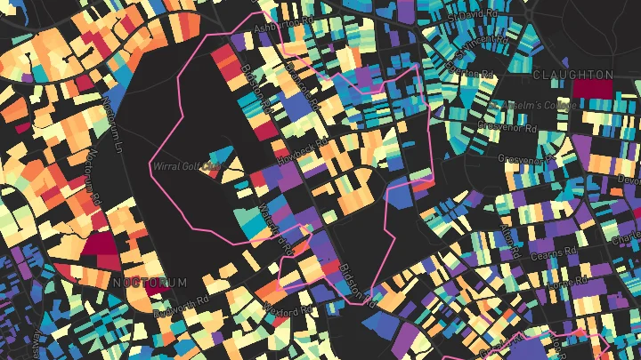 House price heatmap showing property values across Prenton