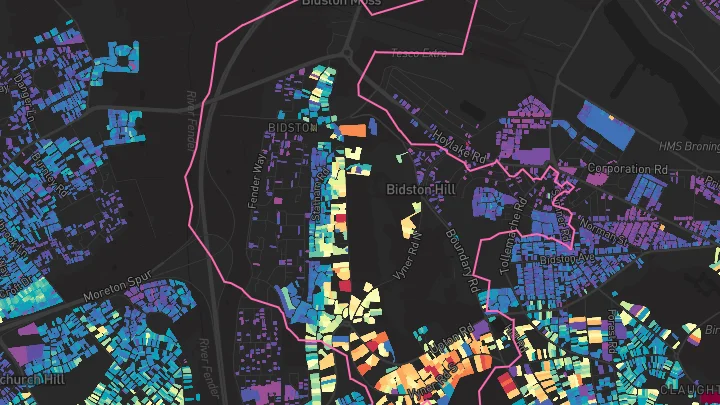 House price heatmap showing property values across Prenton