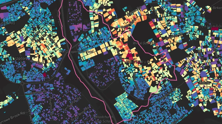 House price heatmap showing property values across Prenton
