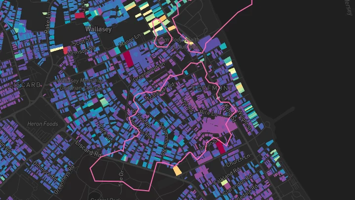 House price heatmap showing property values across Wallasey