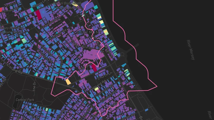 House price heatmap showing property values across Wallasey