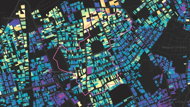 House price heatmap showing property values across Wallasey