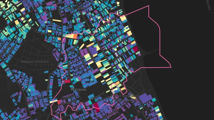 House price heatmap showing property values across Wallasey