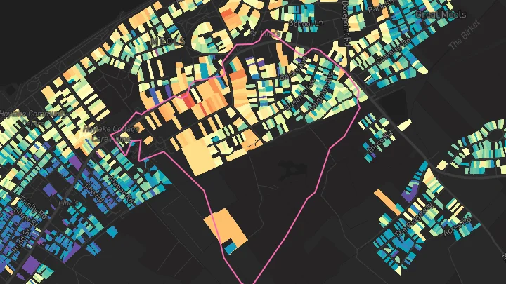House price heatmap showing property values across Meols