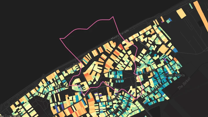 House price heatmap showing property values across Meols