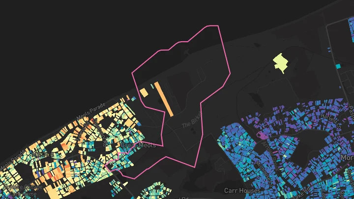 House price heatmap showing property values across Meols
