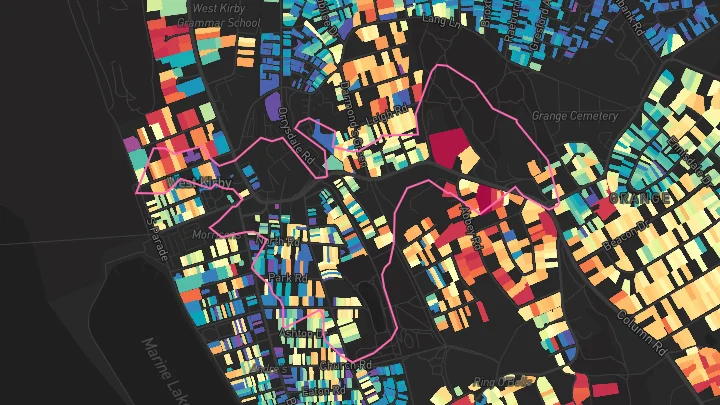 House price heatmap showing property values across West Kirby