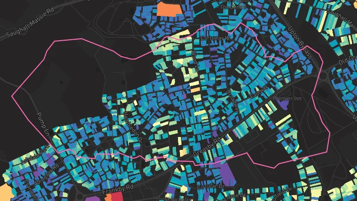 House price heatmap showing property values across Greasby