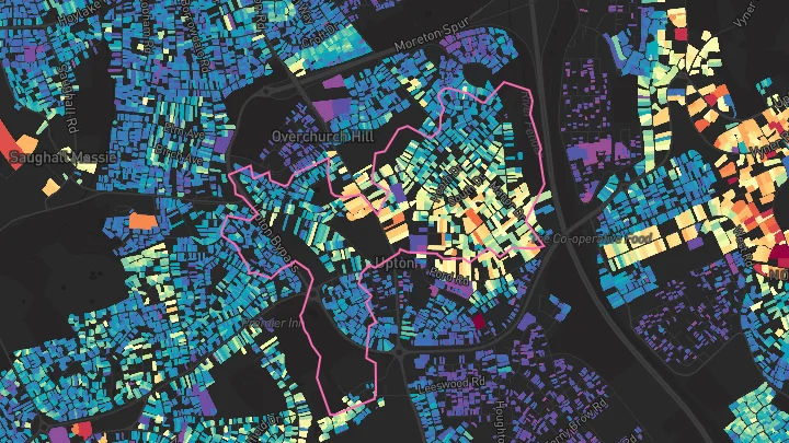 House price heatmap showing property values across Upton