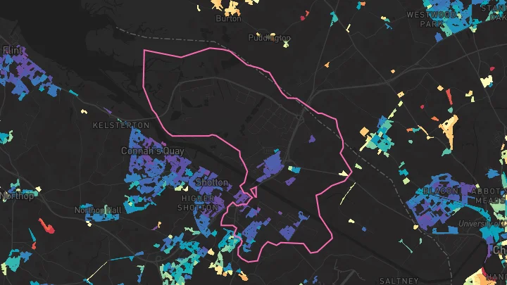 House price heatmap showing property values across Mancot