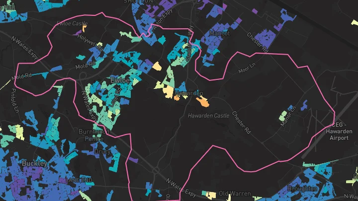 House price heatmap showing property values across Hawarden