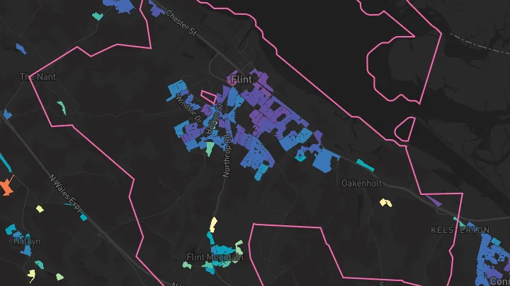 House price heatmap showing property values across Flint