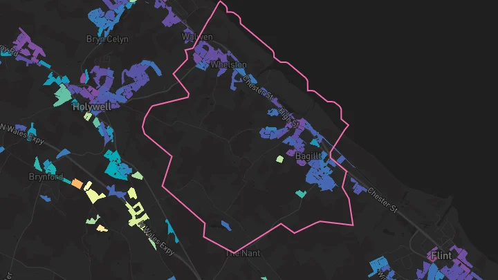 House price heatmap showing property values across Bagillt