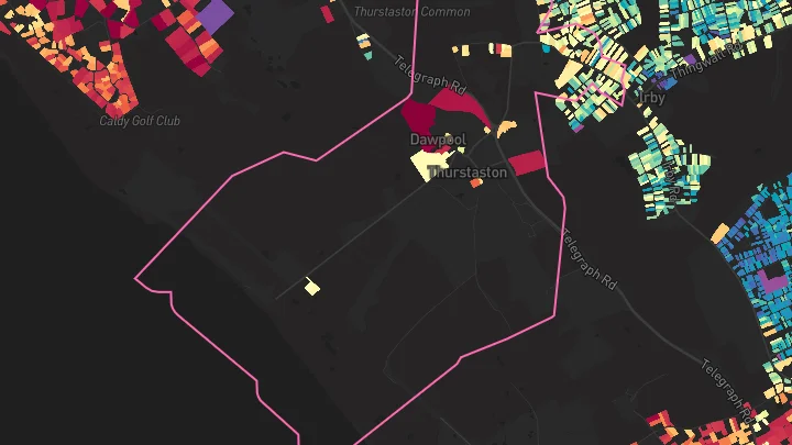 House price heatmap showing property values across Thurstaston