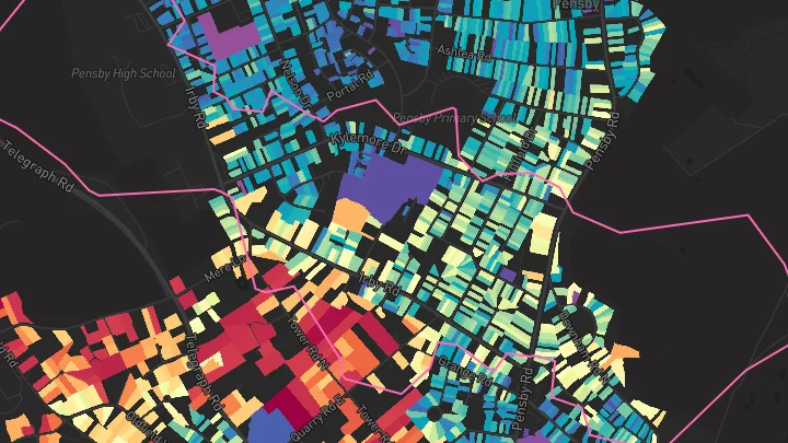 House price heatmap showing property values across Wirral
