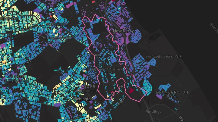 House price heatmap showing property values across New Ferry