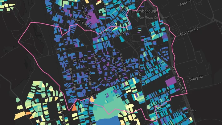House price heatmap showing property values across Bromborough
