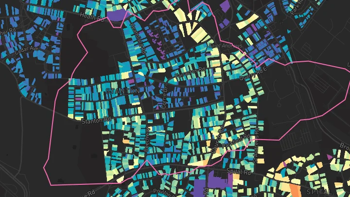 House price heatmap showing property values across Bebington