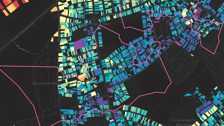 House price heatmap showing property values across Bebington