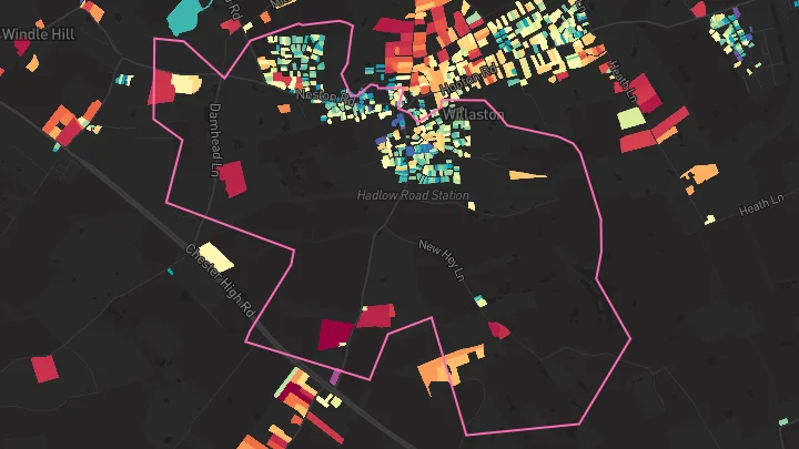 House price heatmap showing property values across Willaston