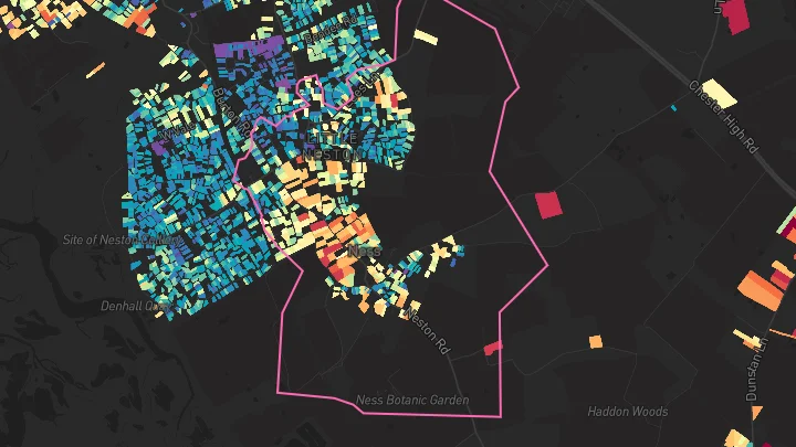 House price heatmap showing property values across Little Neston