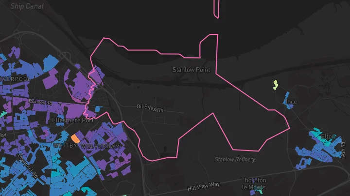 House price heatmap showing property values across Ellesmere Port