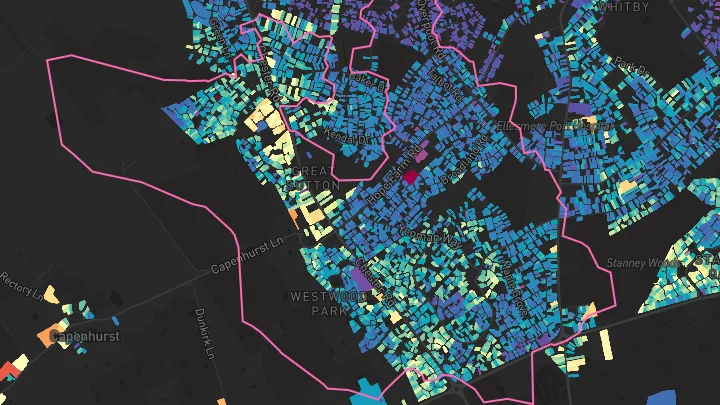 House price heatmap showing property values across Great Sutton