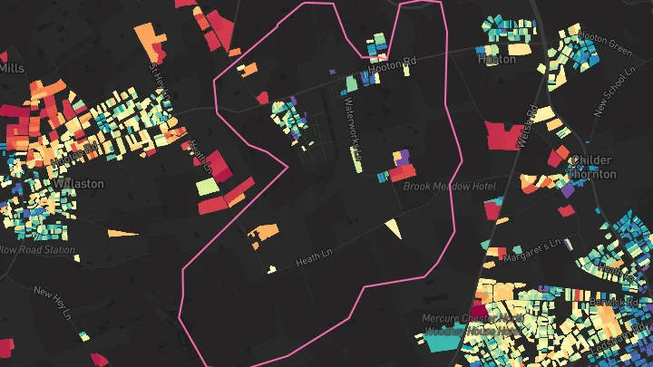 House price heatmap showing property values across Hooton