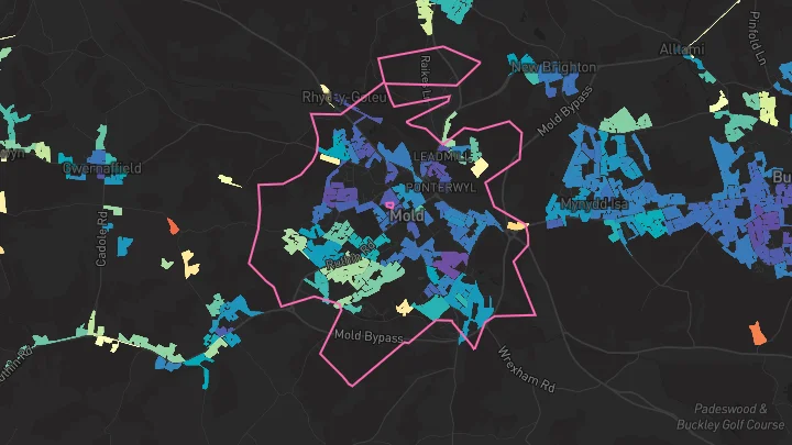 House price heatmap showing property values across Mold