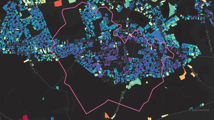 House price heatmap showing property values across Buckley