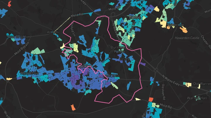 House price heatmap showing property values across Buckley