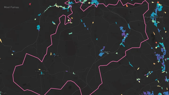 House price heatmap showing property values across Leeswood