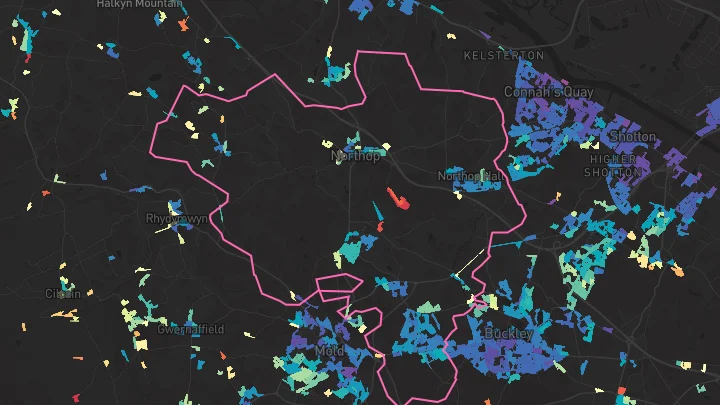 House price heatmap showing property values across Mynydd Isa