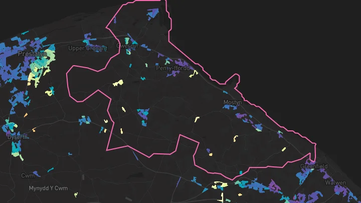 House price heatmap showing property values across Mostyn