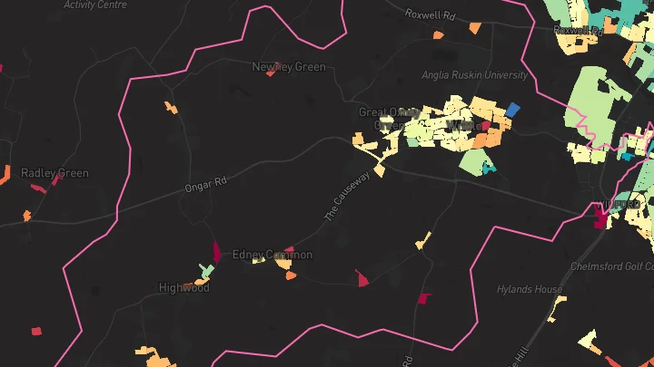House price heatmap showing property values across Writtle